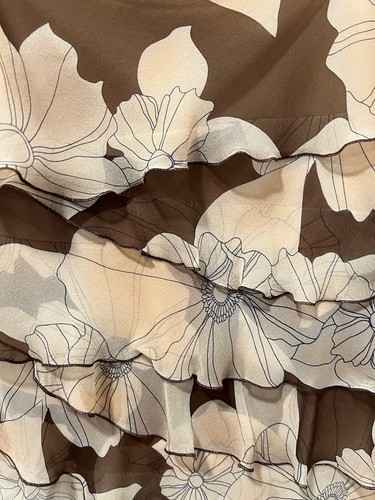 BCBG Max Azria Women Large Halter Blouse Top Brown Floral Print Ruffles Lined - Picture 11 of 11