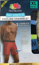 3 Pk Fruit of the Loom Men's 360 Stretch Cooling Boxer Briefs Loose Fit XL 40-42