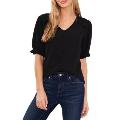 CeCe Women's Pintuck Shoulder Button Front Blouse NEW - Size XS