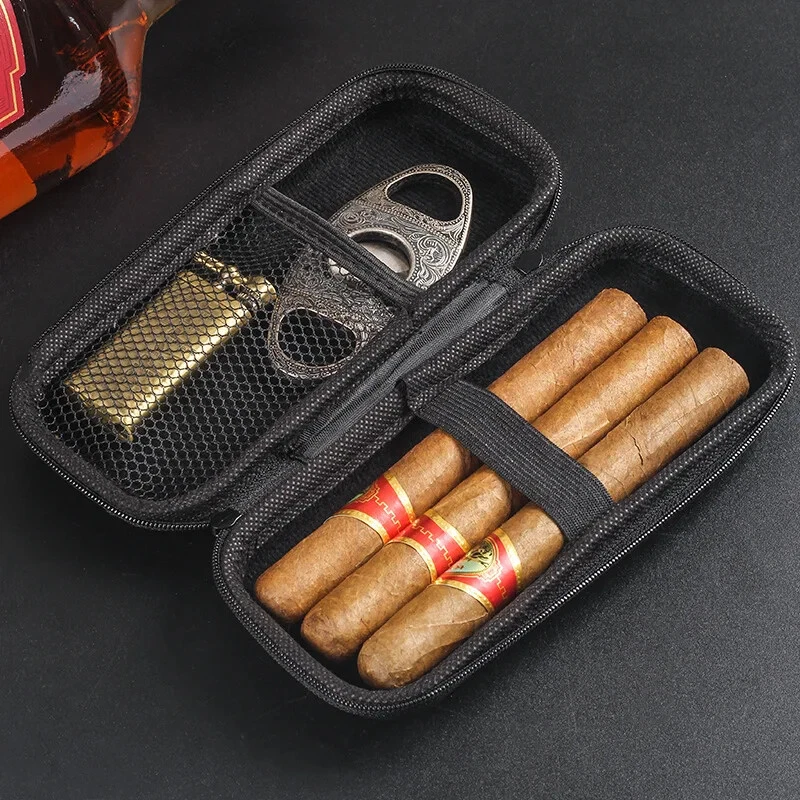 Portable Cigar Case Light Weight Travel Storage Bag Pouch Cigar Cutter Lighter