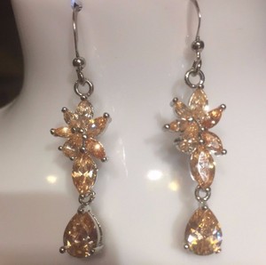 F Honey Topaz 18k White Gold Filled 4 5cm Drop Dangle Earrings Plum Image Is Loading F Honey Topaz 18k White Gold Filled 4