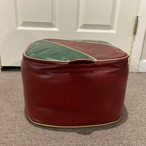 Vtg Green Red Vinyl Square Ottoman Footstool Pouf Square Hassock 1940’s 50’s MCM - Picture 5 of 24