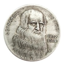 Da Vinci Silver Coin Antique Nude Lady Vintage Italian Painter Art Work Old Man