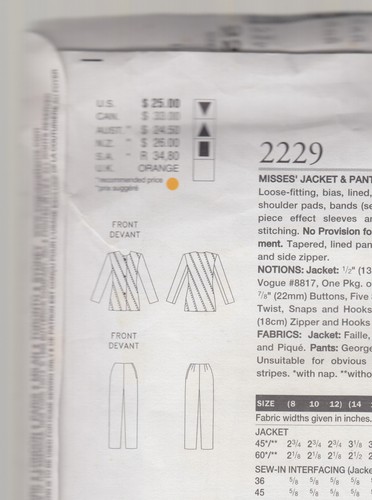 VOGUE pattern 2229 Jacket Pants Sz 14 16 18 uncut unused CAROLYN HERRARA - Picture 2 of 3
