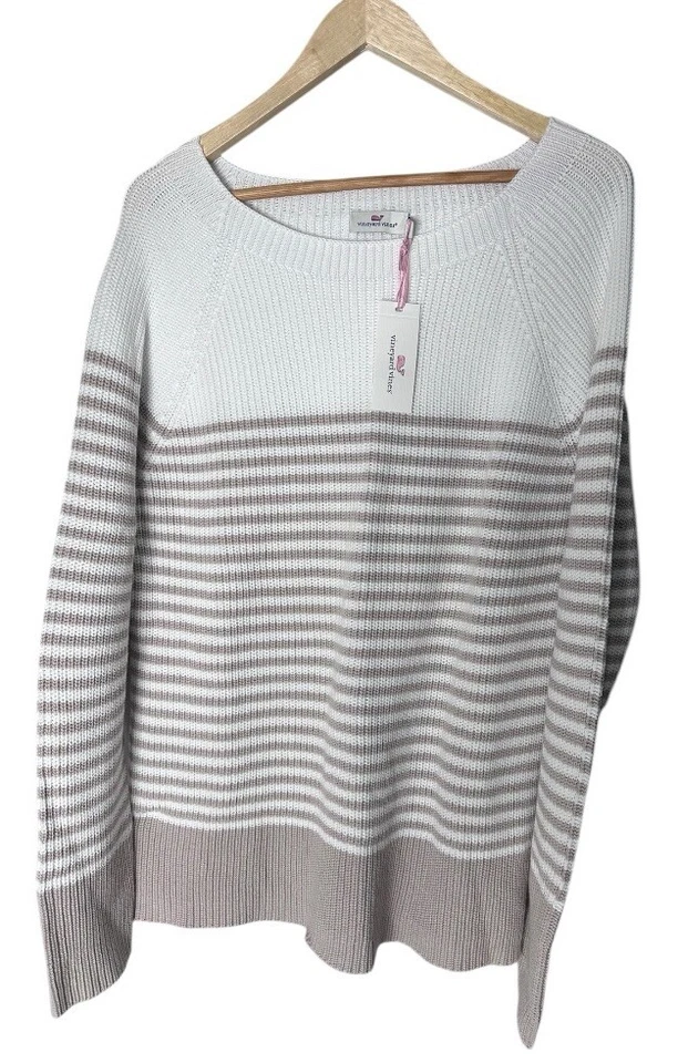 Nuevo con etiquetas Suéter tejido de algodón a rayas arena Vineyard Vines para mujer talla grande ENVÍO RÁPIDO Foto 2 de 4