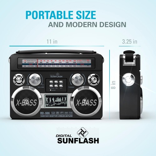 New RD-666 Retro AM/FM/SW 3-Band Portable Radio w/ Bluetooth Boombox Flash Light - Picture 12 of 17