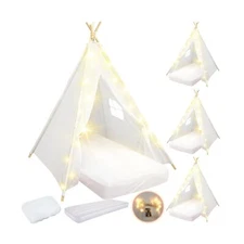 4 Set Kids Teepee Tent Bulk with Light String & Inflatable Airbed & Bedding F...