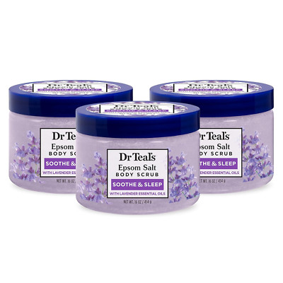 Dr Teal's Epsom Salt Body Scrub, Soothe & Sleep with Lavender, 16 Oz (Pack of 3)