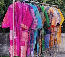 5 Pcs Patchwork Kantha Jacket, Soft Silk Kantha Jacket, Cotton Bath Robe Kimono