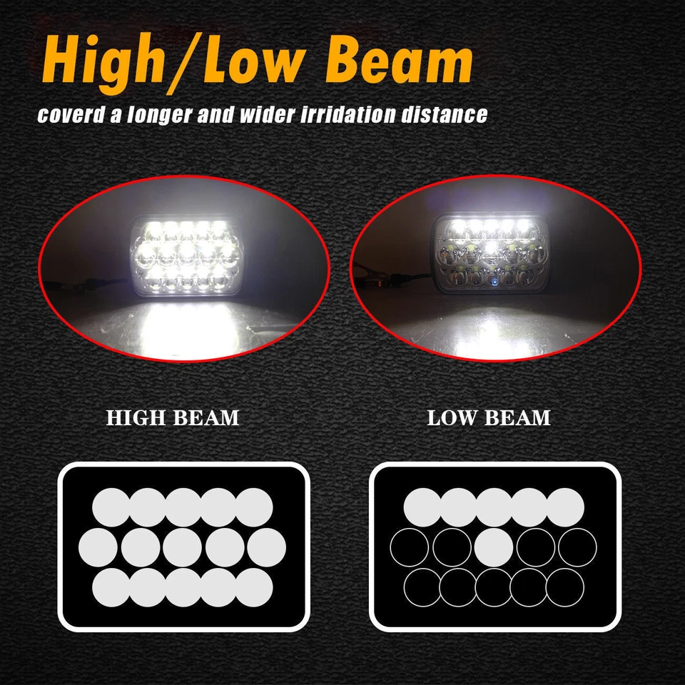Black Pair 5x7 7x6 LED Headlights High-Low Beam For Dodge D150 D250 D350 Ram H4 - Image 3 of 4