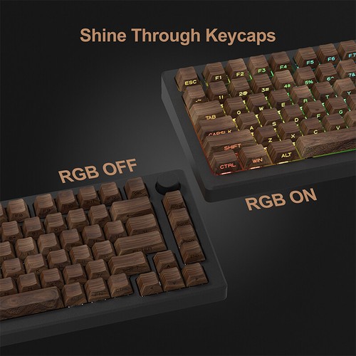 136 Keys Walnut Wood Grain Side Print PBT Keycaps Backlit Dye-Sub Cherry Pro _xa - Photo 2/9