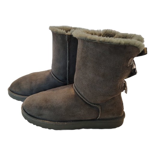 UGG Boots Bailey Bow II Gray Suede Sheepskin FurLined Boots 1016225 Womens Sz 10