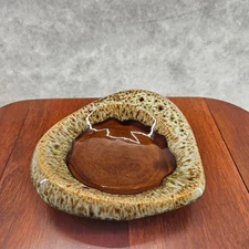 Vintage Made In America Ceramic Ashtray Trinkt Tray Brown Glazed Unique Shape