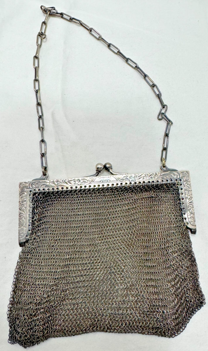 Antique Whiting & Davis German Silver Soldered chainmail Mesh purse View 2