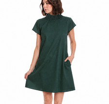 Farrow Shift Dress Womens M Green Gingham Checks Mock Neck Pockets Mini Mod