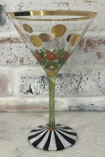 Mackenzie Childs Heirloom Martini Glass Gold Dots Floral Stripes Checks