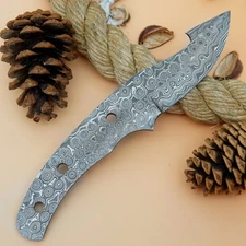 8" CUSTOM HANDMADE RAINDROP PATTERN DAMASCUS STEEL BLANK BLADE WITH GUT HOOK CD1