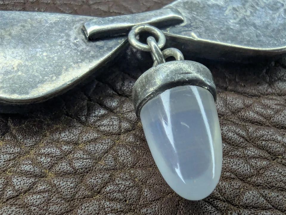 Hecho a mano firmado CMZ-MCM plata esterlina babero arco collar piedra lunar y ónix 10 g Foto 3 de 4