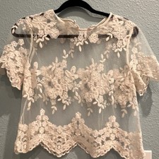 Ivory Sheer Floral Lace Bridal Bolero Shrug Short Sleeve Regular