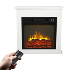 Zokop 1400W Wooden Cabinet Electric Fireplace Heater Freestanding Flames White