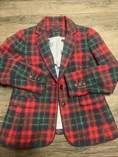 Talbots Blazer Jacket Womens 2P Red Plaid Shetland Wool Classic Single Breasted
