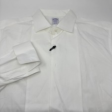 Brooks Brothers 18-34 Solid White French Cuff Long Sleeve Button Up Tuxedo Shirt