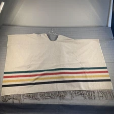 Pendleton Poncho Womens One Size Beige Multi Stripe Fringe Cape Wrap Shawl ruana
