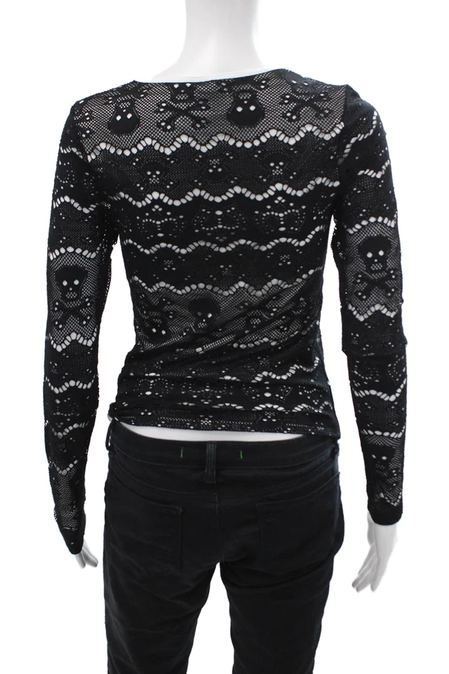 Letarte 女式黑色图形头骨长袖上衣圆领 L 码 — 第 3/4 张图片