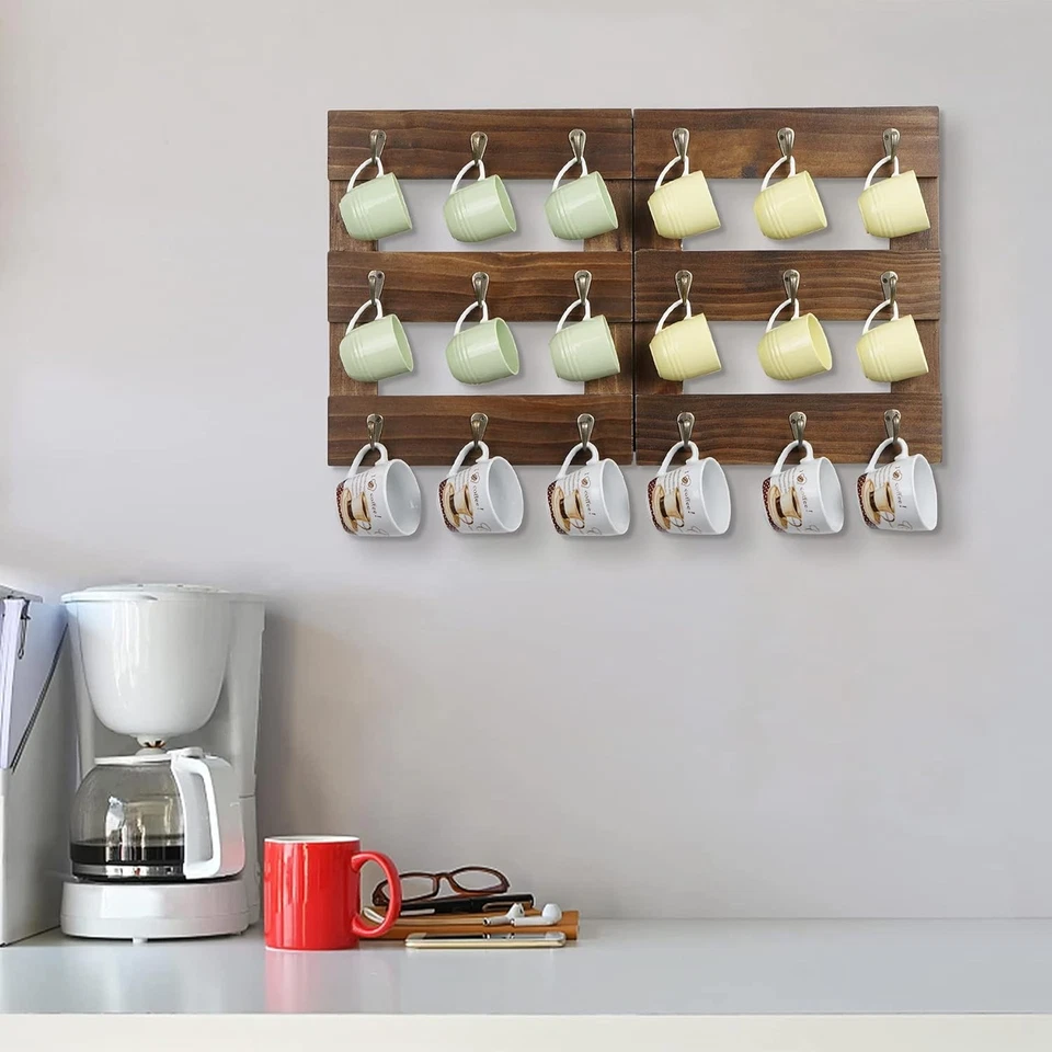 Soporte para Taza de Café de Madera 18 Ganchos, Plegable Montado en la Pared Tazas Estante Organizador Foto 4 de 4