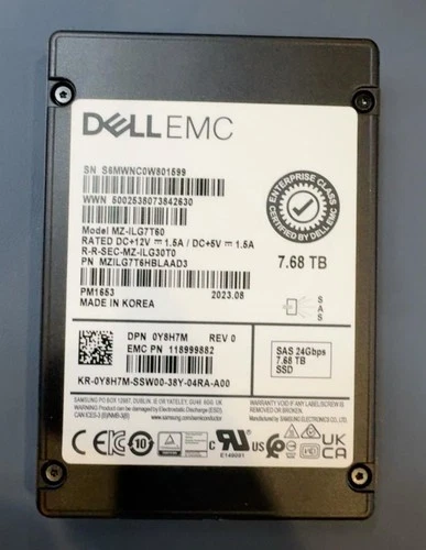 DELL EMC Samsung PM1653 7.68TB 2.5" SAS 24Gbps SSD MZILG7T6HBLA-00AD3 MZ-ILG7T60