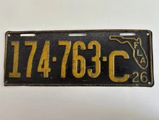 1926 Florida License Plate All original State Outline Graphic