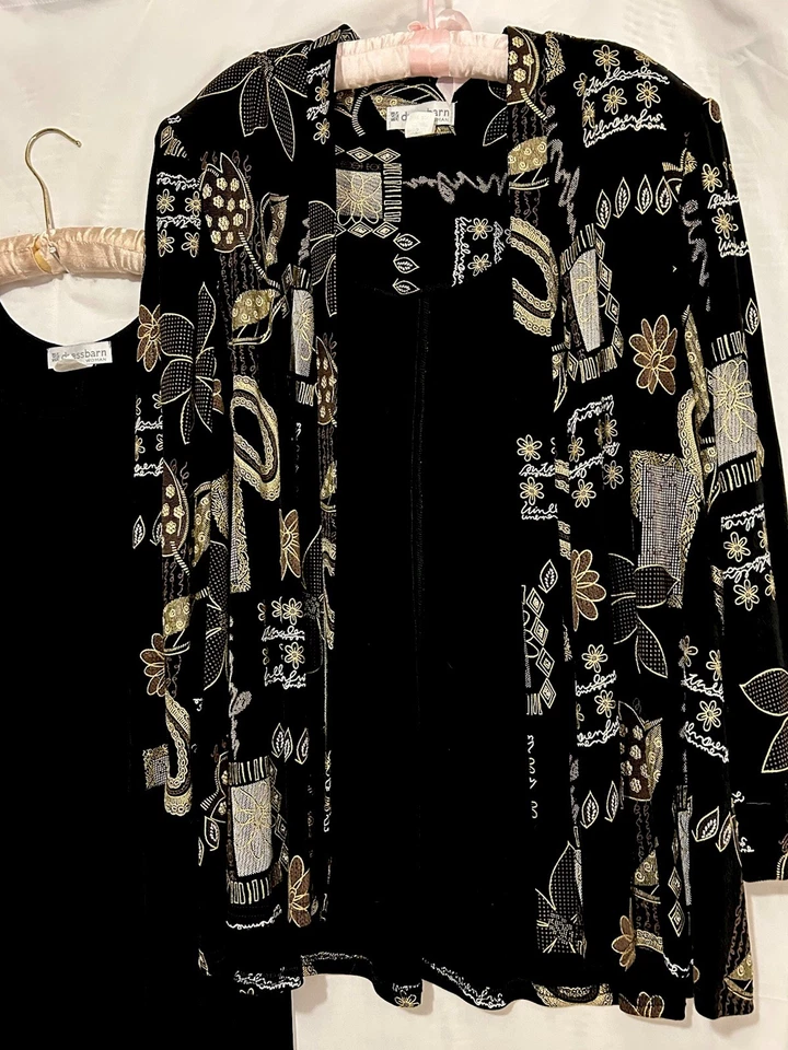 Vestido Dressbarn 22 Chaqueta a Juego 2 Piezas Negro Slinky Elastizado Viaje Tejido 22W Foto 3 de 4