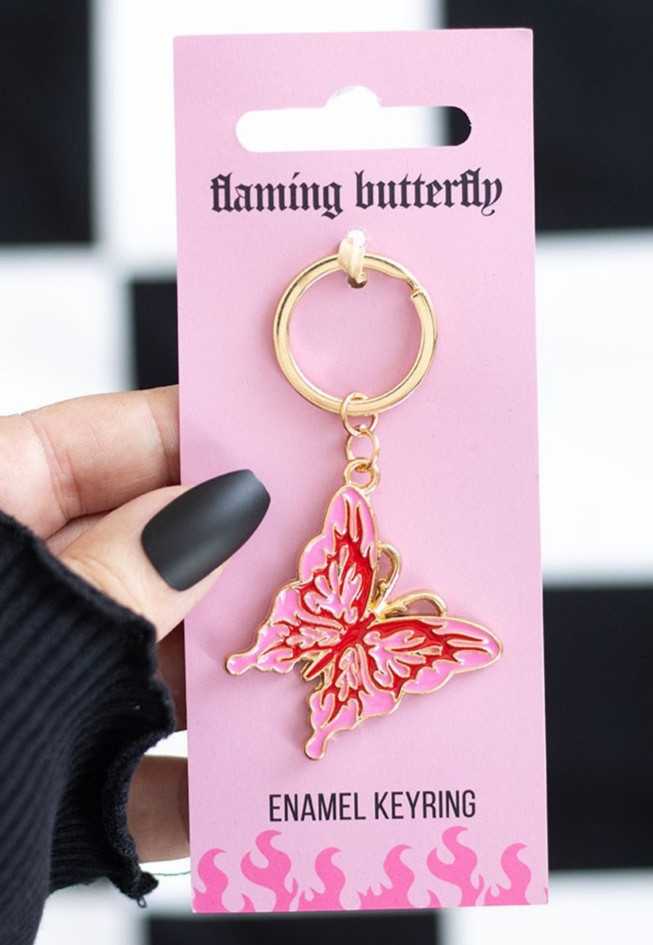 Flaming Butterfly Keyring - Pink and Red Cybersigil  - Brand New