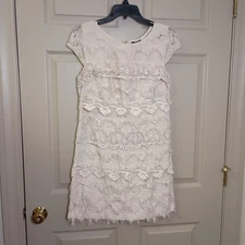 JAX Womens Dress Size 12 Beige Cream Embroidered Capped Sleeves Zip Back