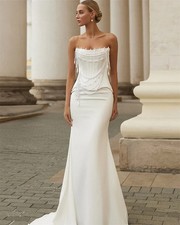 Elegant Strapless Mermaid Wedding Dress Floor Length Bridal Gown Style for Bride