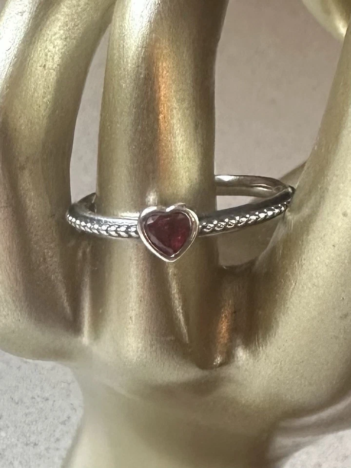 Anillo Pandora S925 Ale Plata Esterlina Rojo Un Amor Corazón Circonita Cúbica Talla 7 Foto 3 de 4