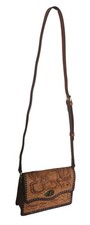 Vintage Hand Tooled Leather Hibiscus Floral Crossbody Purse Western Boho