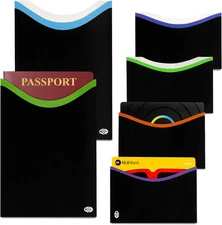 RFID Blocking Credit Card & Passport Sleeves (4 Long Side Credit Card & 2 Passpo