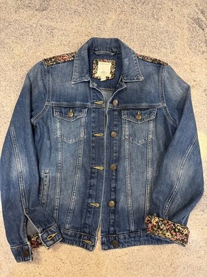 Vintage esprit jean/denim jacket women with floral patterns