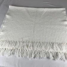 Handmade Crochet Lap Throw~Wrap~Baby Blanket~42 x 29~Fringe~Off White~Cottage