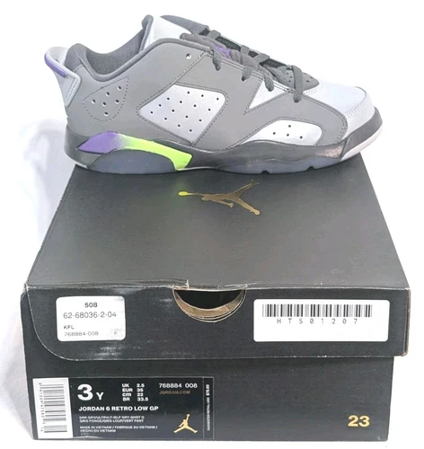 Nike Jordan 6 Retro Low GP taglia 3Y grigio scuro ultravioletto lupo grigio fantasma 768884
