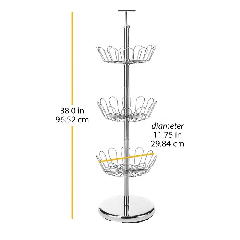 Revolving 3-Tier 18 Pair Shoe Storage Rack Chrome Organizer Indoor Shoe Spinner - Image 3 of 4