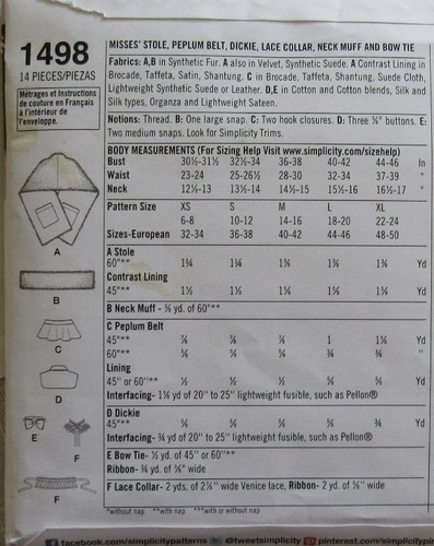 Simplicity 1498 Womens XS-S-M-L-XL ACCESSORIES Wrap Shawl Peplum Bow Tie Pattern - Picture 2 of 2