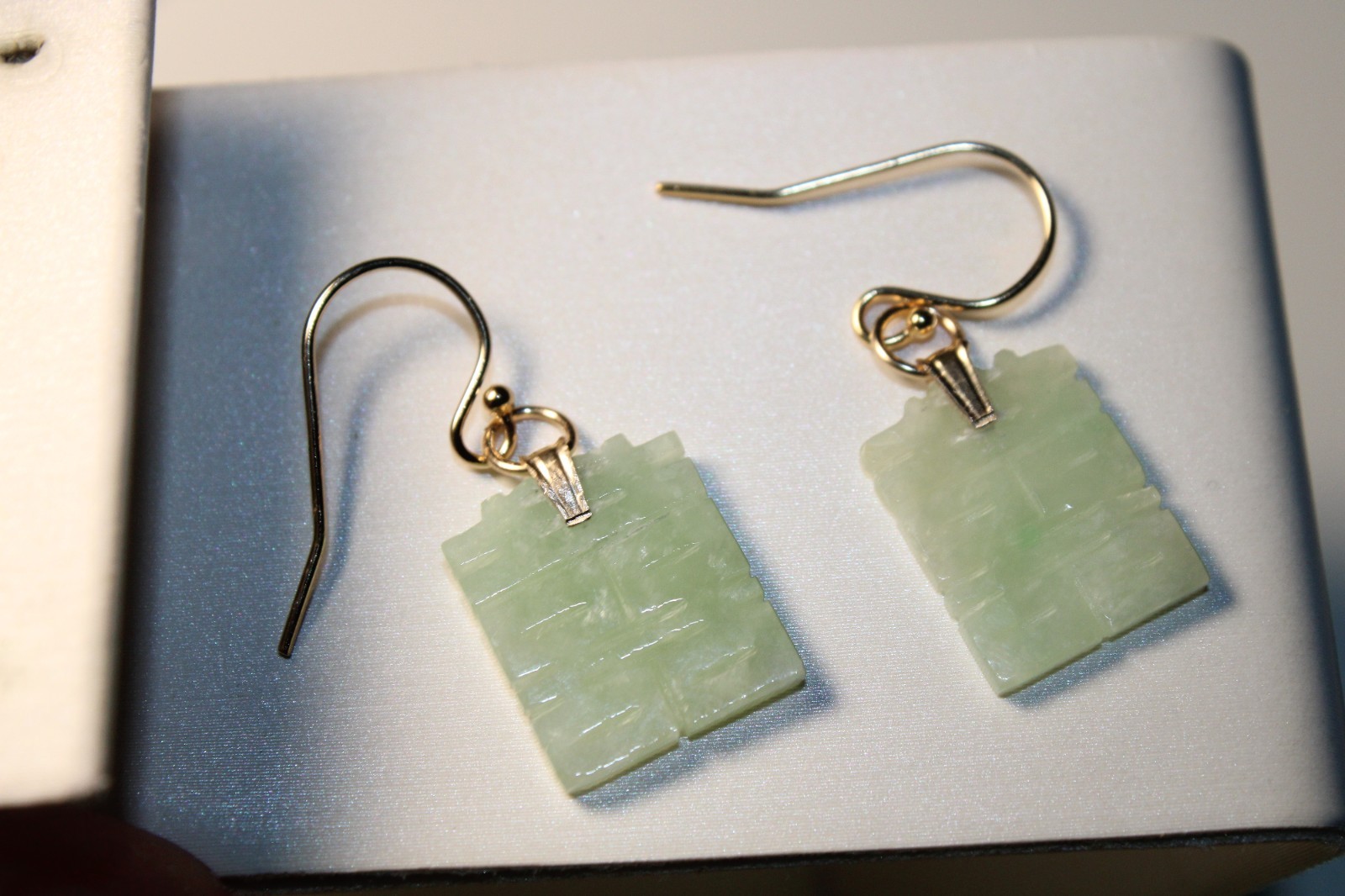 Rectangular Double Joy Jade Drop Earrings - image 3