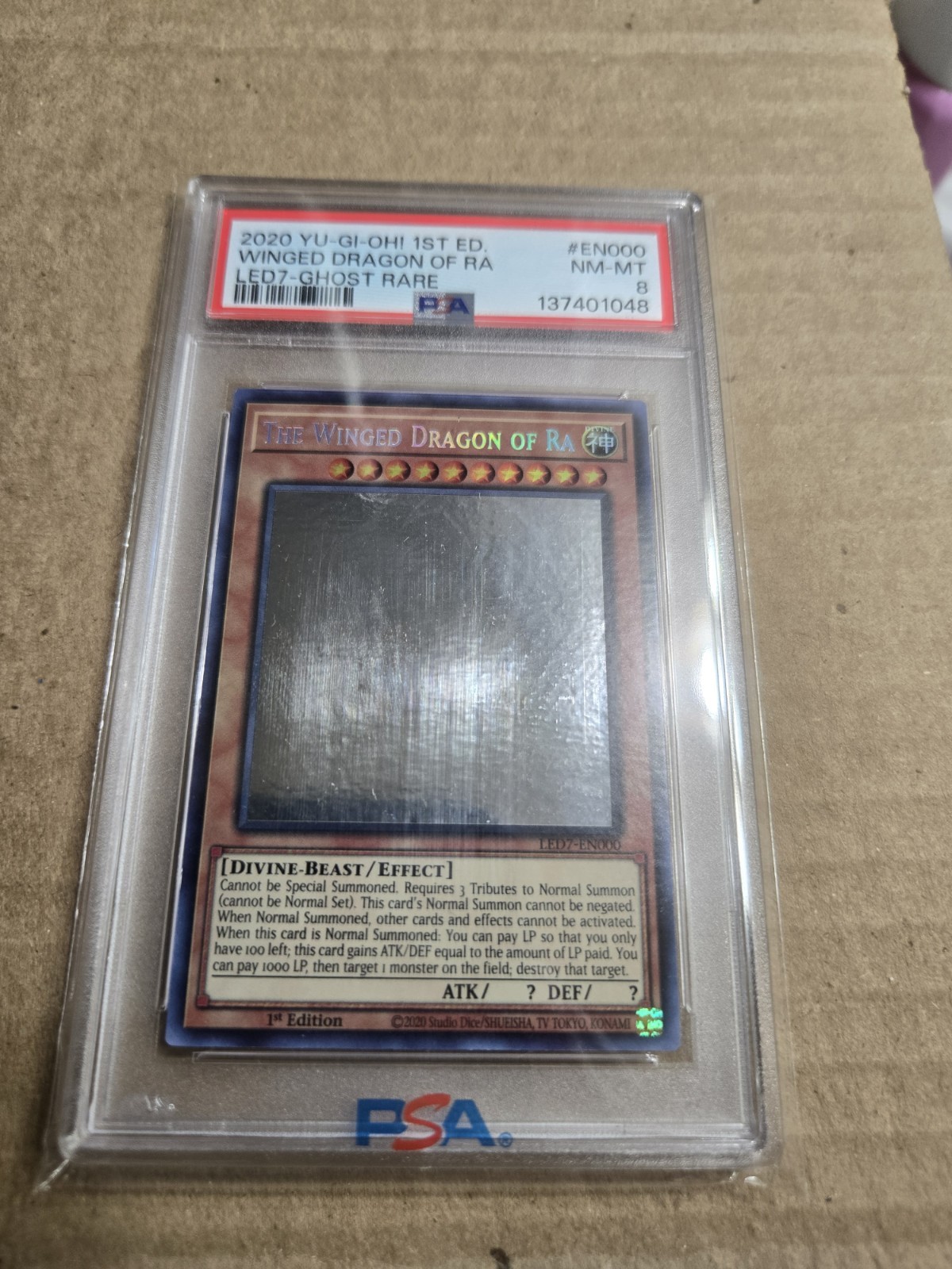 Yugioh The Winged Dragon of Ra LED7-EN000 1st Edition Ghost Rare PSA 8 NM-MT view 3