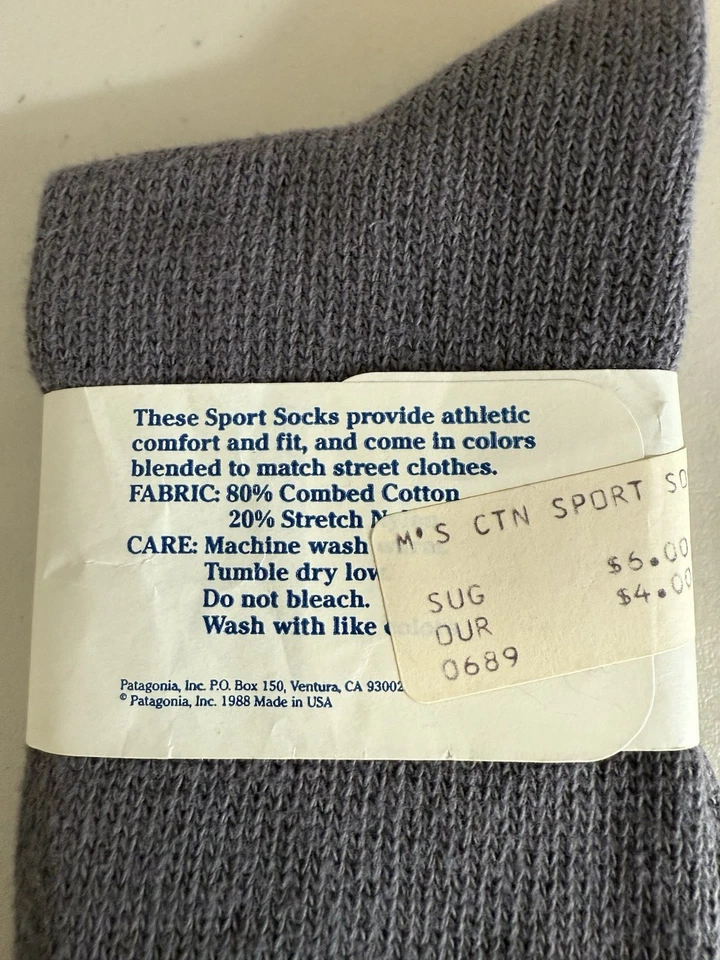 NUEVO Calcetines Deportivos Patagonia Vintage Años 80 Gris Hombre Talla Grande 9-12 Hechos en EE. UU. Foto 3 de 3