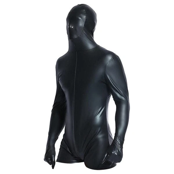 Men’s Genuine Leather Full Body Zentai Suit – Black Real Leather Catsuit with Ho - Image 3 of 4