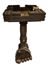 Hand Made Carved Wood and Brass Accented Sandle Foot Base Folk Art Ashtray