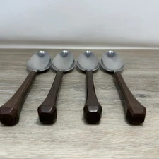 4 Ekco Eterna Canoe Muffin MCM Flatware Spoons Large Forged Japan Brown Handle