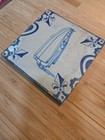 Antique 17thC Dutch Delft Tile Women In Huik Cloak Blue White Ceramic Pottery  — photo 3